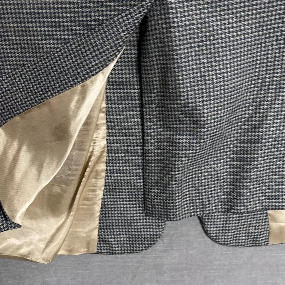 Vintage Hart Schaffner Marx Sport Coat 43R Blue Tan Check Wool Jacket Blazer